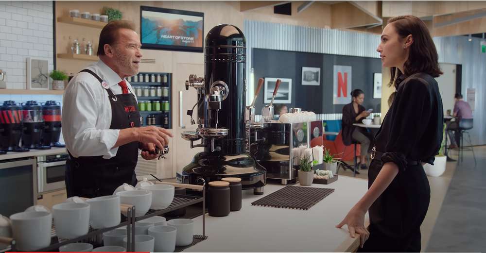 Gal Gadot and Arnold Schwarzenegger making coffee using Bezzera Black Eagle 2 Group Coffee Machine